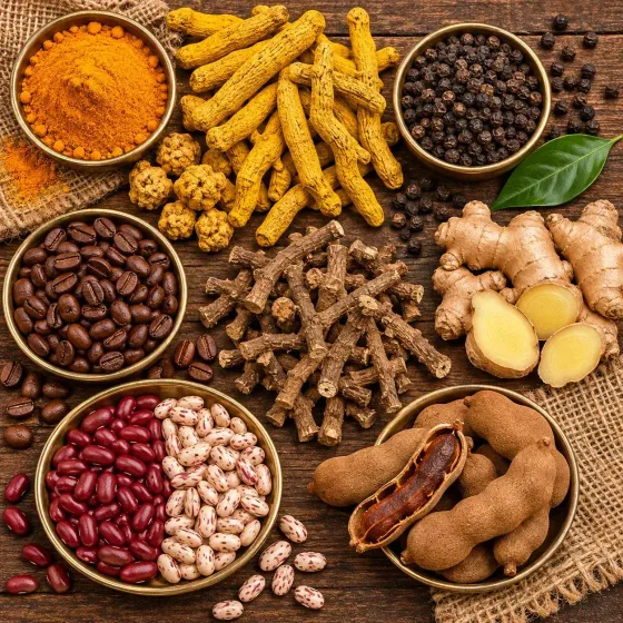 Authentic Araku organic spices collection featuring turmeric fingers, black pepper, and hill produce