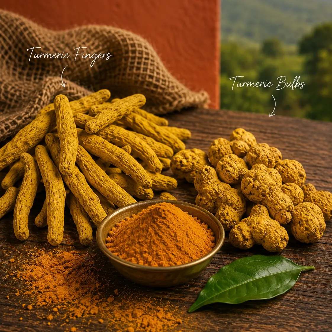 Pure organic Araku turmeric bulbs and dry fingers harvested from tribal hill farms